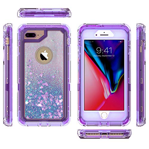 Mxx Iphone 8 Plus Case Glitter 3D Bling Sparkle Flowing Liquid Case Transparent 3 In 1 Shockproof Tpu Silicone Core + Pc Frame Case Cover For Iphone 7 Plus/Iphone 8 Plus- (Clear Violet) #TOP3
