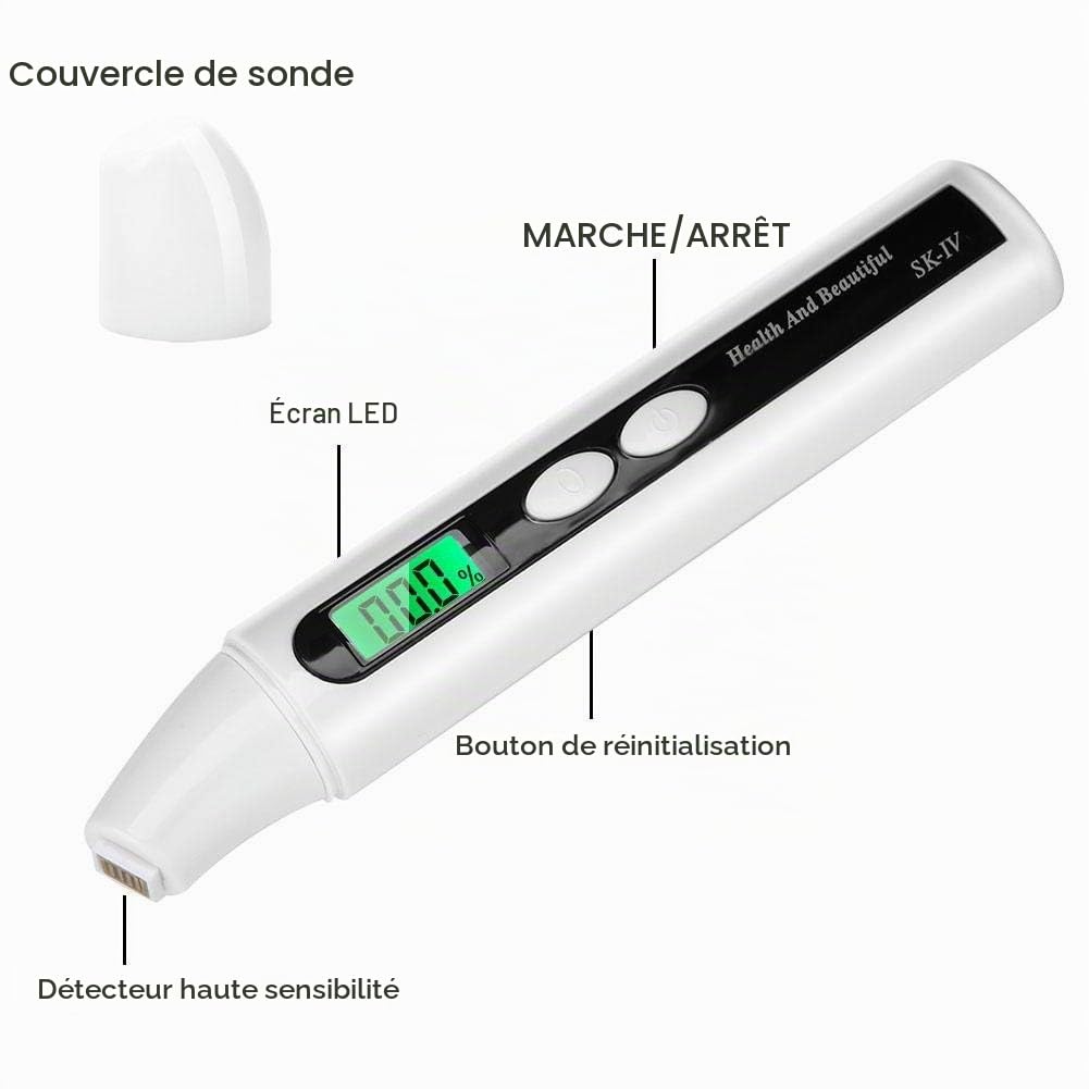 Analyseur de Peau, LCD Digital Hydratation du Visage, 0~99,9% Détecteur d'appareil de contr?Le de Moniteur d'analyseur de Peau pour la Maison, Le Salon, Les Voyages (Blanc)