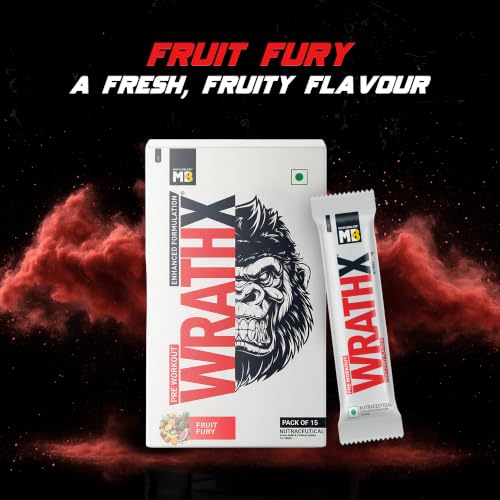 Image of MuscleBlaze Pre Workout WrathX Powder, Fruit Fury, 270g, 15 Servings | Fully Loaded, Crash Free with Caffeine, Citrulline and Beta Alanine | Trustified Certified | Built for Athletes - Dope Free
