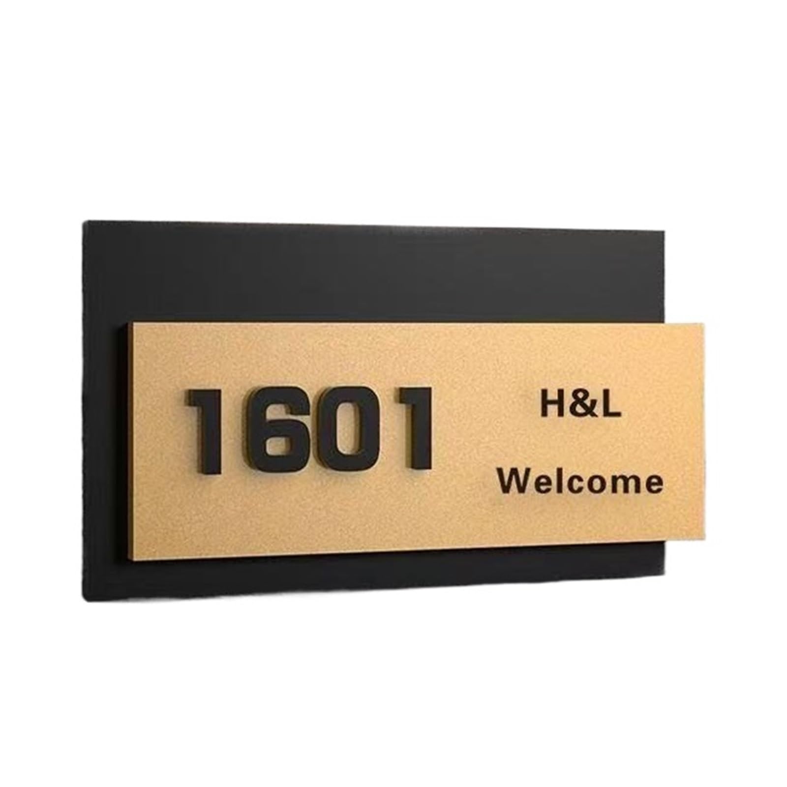 1 Stück Minimalistisches Leuchtendes Hausnummernschild for Unternehmen, Hotel, Geschäft, Zuhause(Black gold F,15x25cm)