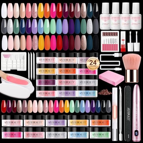 AzureBeauty Dip Powder Nail Kit with Electric Nail Drill Nude Pink Glitter