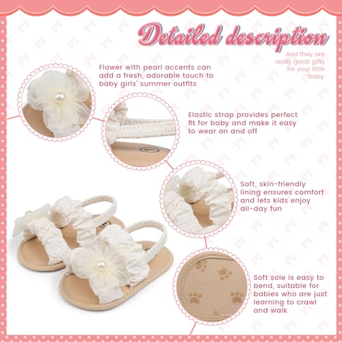 Meckior Infant Baby Girls Boys Summer Sandals Open Toe Lace Princess Dress Wedding Flats Shoes Newborn Toddler Soft Non-slip Sole First Walker Crib Shoes3