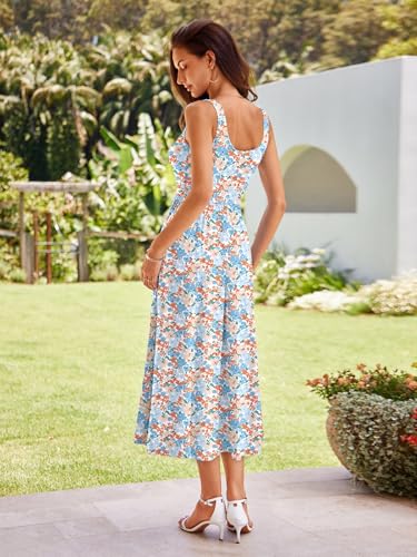 Image of Sureple Midi Dresses for Women 2026 Spring Square Neck Tank Sleeveless A Line Casual Summer Sundresses with Pockets