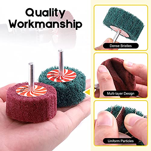 Mardatt 10Pcs Non Woven Abrasive Buffing Pads Wheels Drill Attachment Set, Scouring Pads Wheel With 1/4" Shank, Rotary Buffer Tool Accessories For Polishing Mirror Stainless Steel Copper Aluminum #TOP4