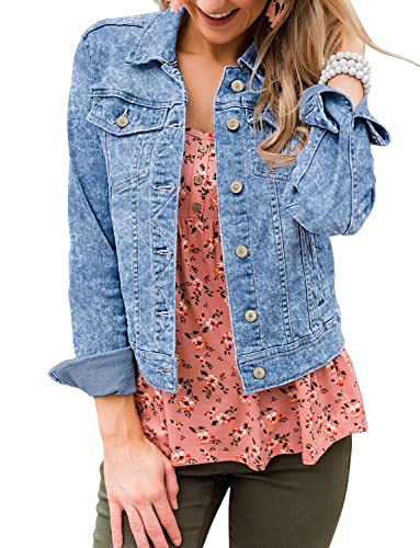 LookbookStore Women's Basic Long Sleeves Button Down Fitted Denim Jean Jackets Blue Size Size XXL Size 20 22 - image 1