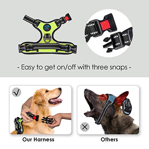 Image of PHOEPET No Pull Dog Harness Medium Reflective Front Clip Vest with Handle,Adjustable 2 Metal Rings 3 Buckles,[Easy to Put on & Take Off](M, Green)
