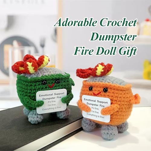 Image of Emotional Support Dumpster Fire - Positive Crochet Birthday Easter Basket Stuffers Essentials Gift for Women Men Girls Coworker Friend, Handmade Knitted Doll for Home Office Accessories Decor (Orange)