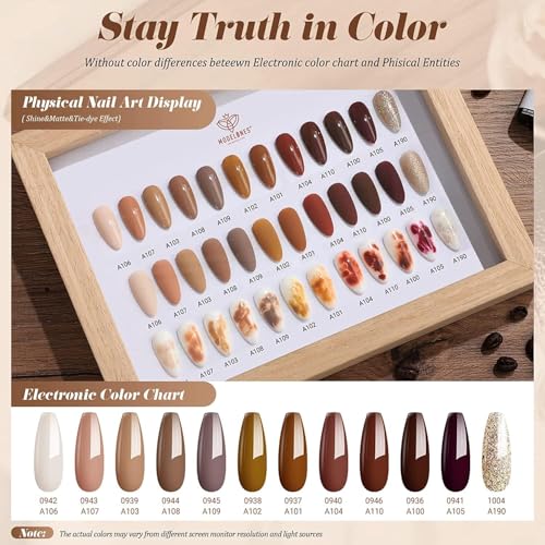 Image of modelones Gel Nail Polish Set, 12 Colors Winter Neutral Nude Brown Gold Glitter Gel Polish Tawny Cinnamon Burdundy Maroon Classic Collection for All Skin Tones LED Nail Art Salon DIY Gift