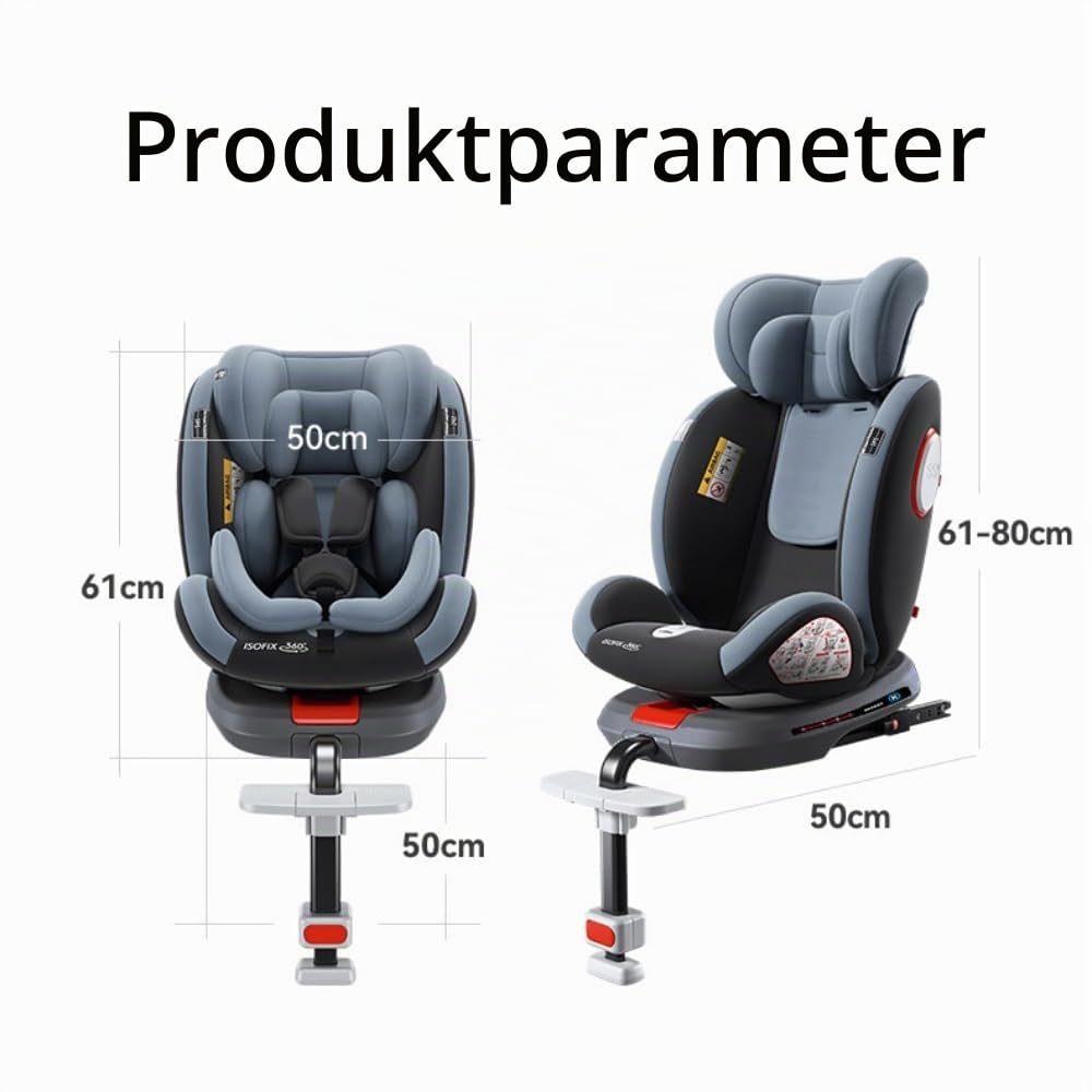 360°Drehbarer Autositz Kindersitz mit Verstellbarer Kopfstütze,Multifunktional Verstellbarer Babysitz mit Abnehmbarem Sitzbezug,Verdeck und Fußstütze,mit Fußstütze(Schwarz - Premium Version)