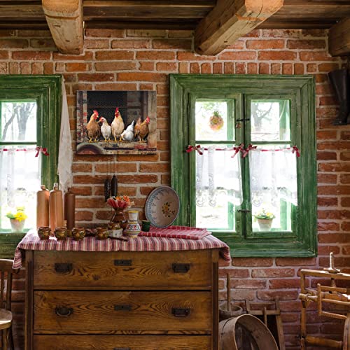 Kitchen Decor Wall Art Farm Rooster Chicken Pictures For Farmhouse Rustic Home Walls Decoration Canvas Framed 15X12 #TOP4