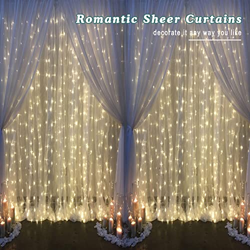 Image of Chyhomenyc Extra Long White Sheer Curtains 144 inch 2 Panels Set, Translucent Backdrop Window Scarf Drapes for Canopy Bed /Wedding /Living Room /Anniversary, 12FT Length, Each 42Wx144L in, 2PCS, White