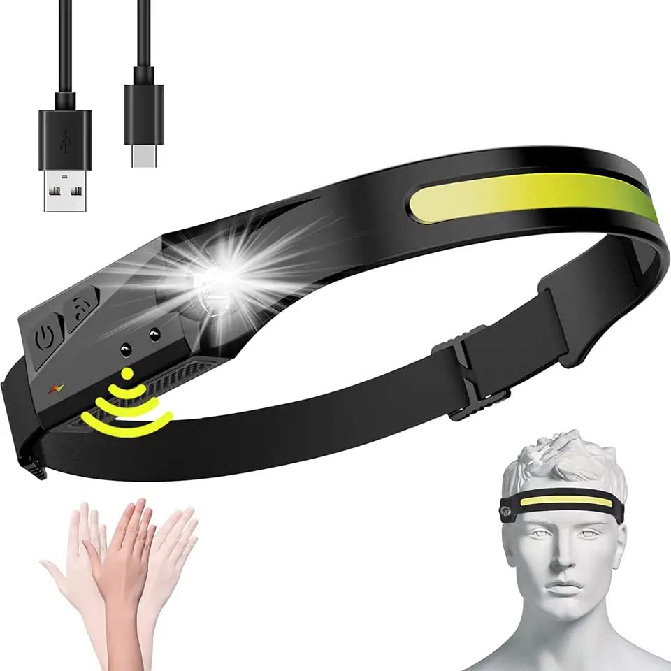 XAVRY Headlamp Rechargeable, 230° Wide Beam Head Lamp LED with Motion Sensor for Adults – Camping Accessories Gear, Waterproof Head Light Flashlight for Hiking, Running, Repairing, Fishing, Cycling