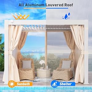Cosiest 1010 louvered pergola outdoor aluminum pergola with adjustable roof netting curtains hardtop gazebo sun shade for patio garden backyard pavilion white  urban country home decor