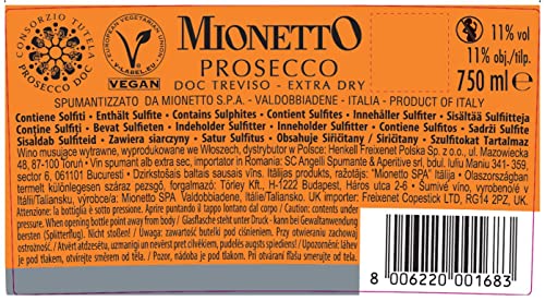 MIONETTO Prosecco Prestige DOC Treviso Extra Dry Nero 11% (1 x 0,75 l) - Qualitäts-Schaumwein aus Italien, weich und harmonisch, extra trocken, passender Begleiter als Aperitif oder zu Antipasti