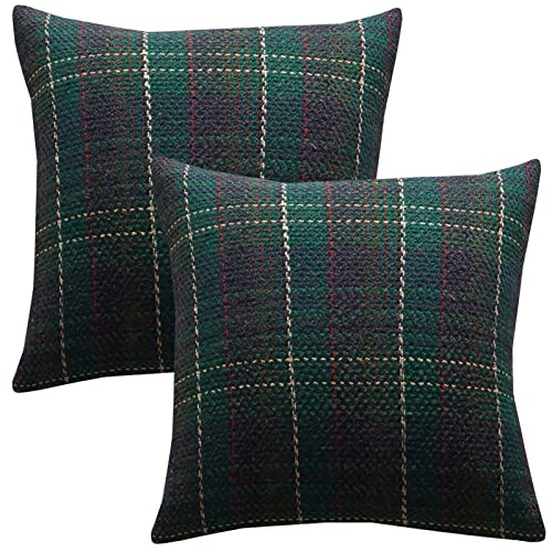 LOHDALOLF Green Plaid Pillow Covers 20x20 inch Set of 2 Knitting Tartan Pillow Cases Winter Xmas...