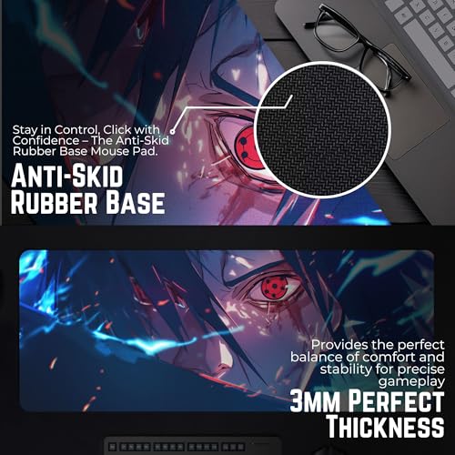 Image of MASIPICKS - XXL Size Anime & Gaming Mouse Pad [Rubber Base] | Mouse Pad (31 x 12 Inches) 3mm Desk Mat (SAS-suke Sharingan Eye)
