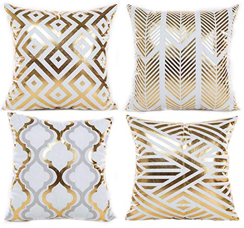 AHAHM Bronzing Decorative Throw Pillow Case Cushion Covers, Stripe Geometry Cushion Covers Pillowcases for Sofa Bedroom Car Pillow Covers 18x18 Inch Set of 4 Gold by AHAHM - Used condition - US$12.49