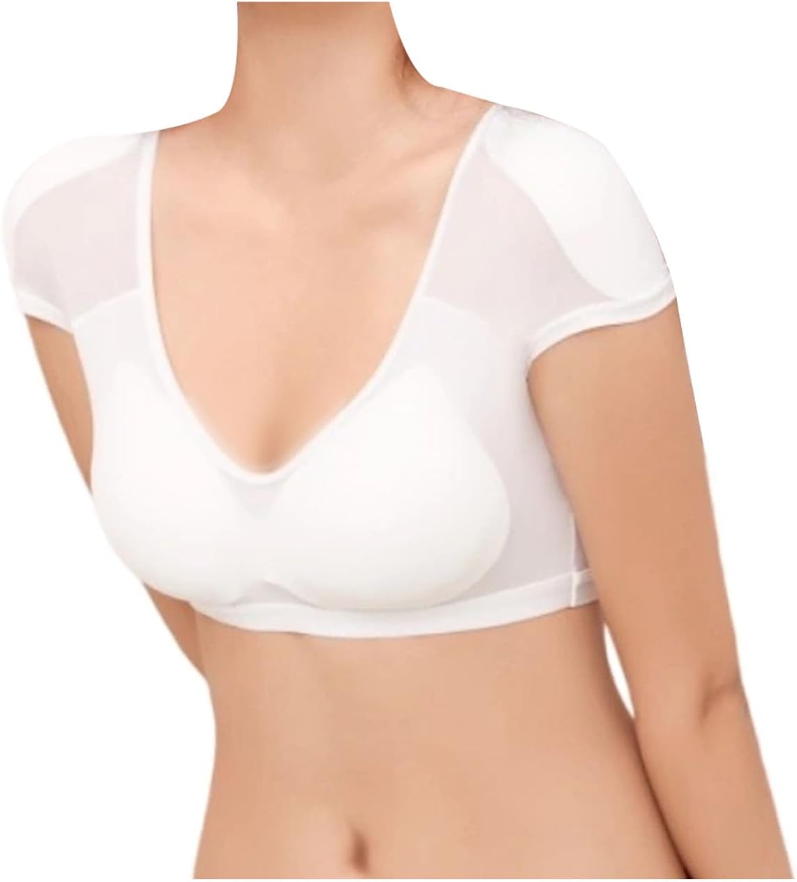 Women 2 in 1 Built-in Fake Shoulder Pad Short Sleeves Bottoming Shirt Shirt Top