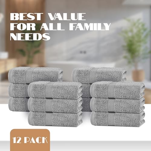 Image of White Classic Light Gray Hand Towels for Bathroom [12 Pack] Cotton Hand Towel Bulk for Gym, Kitchen and Spa, 16x27 Inches Soft Highly Absorbent Quick Dry Terry Salon Towels