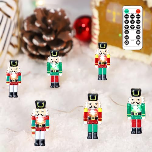 Cadena de luces de soldado cascanueces con control remoto, 30 LED, funciona con pilas con puerto de cable USB, luz cálida multicolor, decoración de árbol de Navidad, regalo de Navidad, decoración de