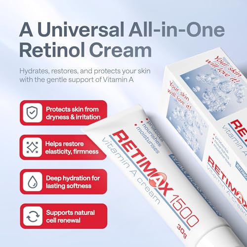 Retimax 1500 Vitamin A, Retinol Creme, Anti-Aging, Anti-Falten, Creme für dehydrierte Haut, 30 g, englische Verpackung