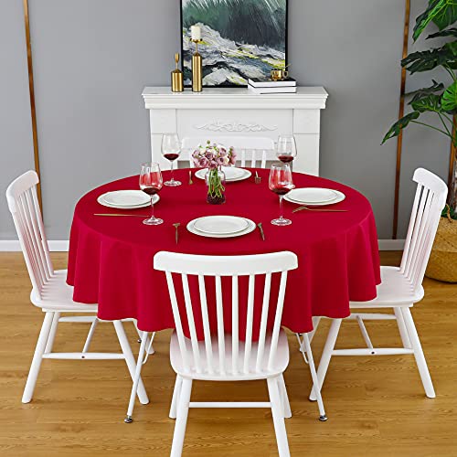FOLINS&HOME Red Round Tablecloth 48 Inch Waterproof Heavy Duty Wrinkle Free Polyester Fabric Table Cloth, Spillproof Washable Table Cover for Parties, Camping, Picnic, Banquet, Indoor and Outdoor Use by FOLINS&HOME - Image 4