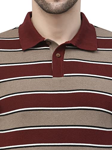 Image of Kalt Men Full Sleeve Multi Color Designer Striped Cotton Blend Polo T-Shirt with Collar Stylish