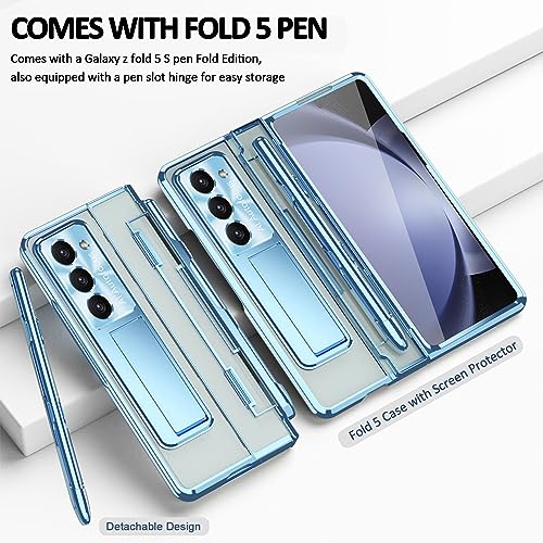 Coque Galaxy Z Fold 5 transparente avec support bleu pour le bureau - 2