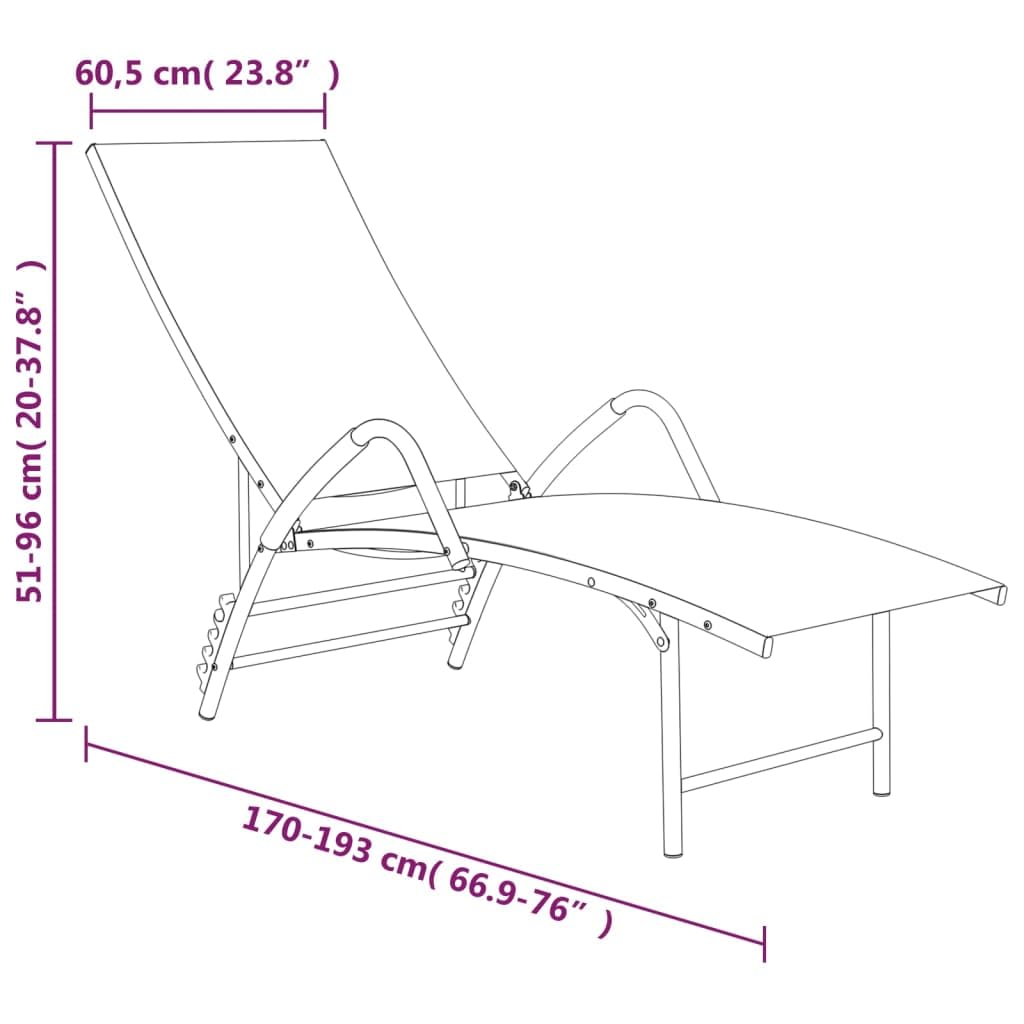 Lettino Prendisole, in Textilene e Alluminio, Schienale Regolabile, Design Extra Alto, Sdraio da Giardino, Lettino da Spiaggia, per Giardino e Piscina, Colore Nero, (170-193) x 60.5 x (96-51) cm