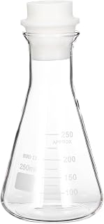 PATIKIL 250ml 8.5oz 広口三角フラスコ 3.3ホウケイ酸ガラス製 砂入りシリコン栓付き 目盛り印刷 実験室用 透明