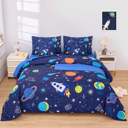 Twin Comforter Set for Boys Girls Space Bedding,Twin Size Comforter Sets Galaxy Bedding Comforter Quilt Set Kids 7pieces,Full Size Bedding Sets with Comforter and Sheets