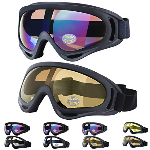 Outgeek Ski Goggles, 2-Pack Skate Glasses with UV 400 Protection Windproof and Dustproof for Snowboard Motorcycle Bicycle