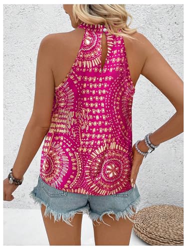 Image of RoseSeek Women's Tropical Paisley Halter Blouse Boho Shirt Vacation Tops