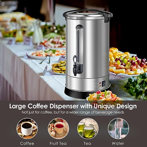 Image of Commercial Coffee Urn, 120 Cup Extra Large Hot Water Urn, 18L Silver Double Wall Stainless Steel Large Coffee Urns, 1500W Quick Brew Commercial Coffee Percolator Electric for Gatherings