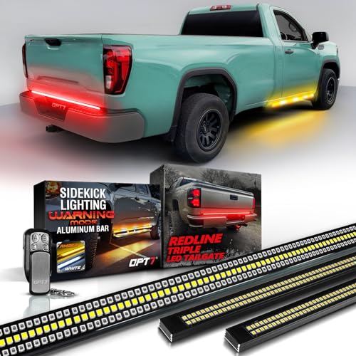 OPT7 2pc 60" Warning Lights & 60" Triple LED Tailgate Light Bar w/Sequential Red Turn