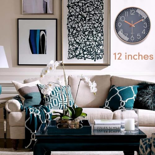 Image of TEKCOOL Plastic Digital Wall Clock 12 inch Silent Quartz Decorative Non-Ticking Classic Clock Battery Operated Round Easy to Read for Room /Home /Kitchen /Bedroom /Office /School- (Grey Gold);