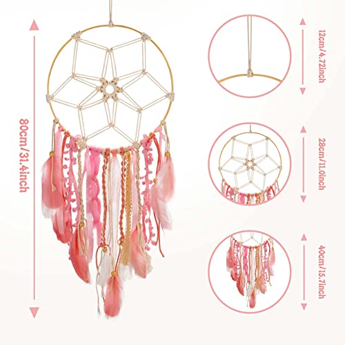 Opohaome Boho Dream Catchers Large Macrame Dream Catcher For Girls Wall Hanging Dreamcatcher With Handmade Feather Bedroom Gift For Women Gift For Girlfriend Boys Mothers Day Mom Gifts（Pink） #TOP3
