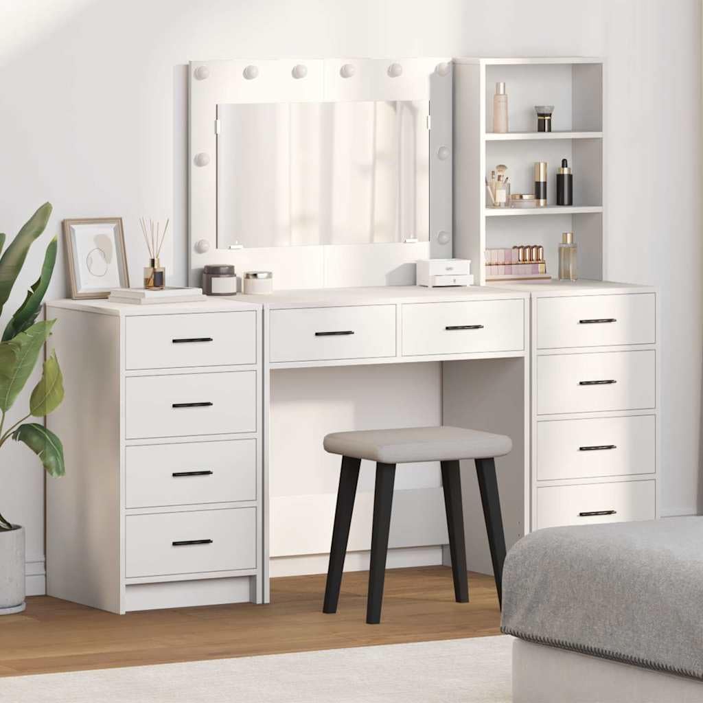 Tocador de tocador cosmético con espejo de maquillaje, iluminación de cajón y almacenamiento, espacio de almacenamiento LED para dormitorio, vestidor, habitación de niña, madera moderna
