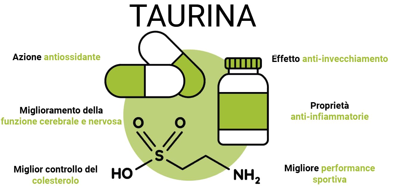 Taurina * 500 mg / 60 capsule * Adatto a vegani e vegetariani * Purezza garantita superiore al 99%