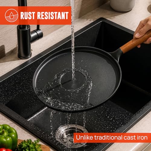 Image of KROSLO Lightweight Cast Iron Naturally Non Stick Dosa Tawa 26 cm | 100% Non-Toxic | Rust Resistant | Metal Spatula Friendly | Baby Food Safe