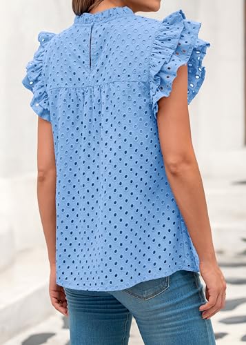 BTFBM Casual Summer Tops for Women 2025 Short Ruffle Sleeves Shirts Crew Neck Hollow Out Lace Embroidered Blouses