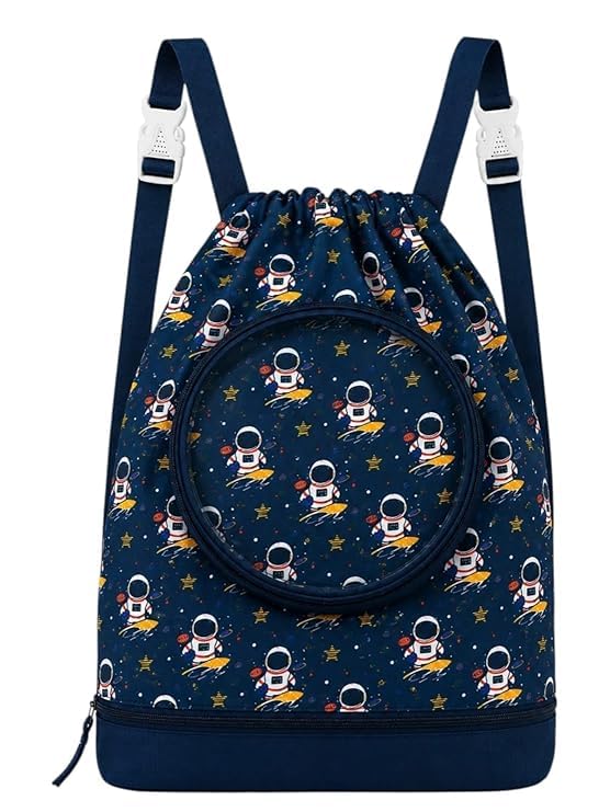 Kids Drawstring Backpack with Adjustable Straps,Front Pocket & Bottom Compartment,Lightweight Water-Resistant School Bag for Boys & Girls,Travel Sports Swimming Gym Daypack,Space Theme Backpack (1pcs)-image-23