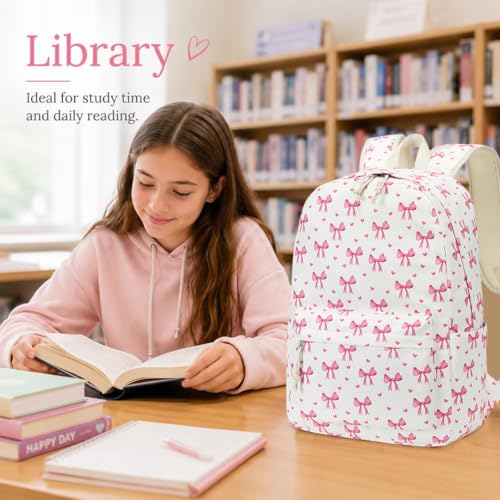 Image of LOIDOU Backpack for Girls School Backpacks Bookbags for Elementary Middle School Women Laptop Backpacks (Bow Tie Beige, L-17)