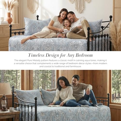 Image of Southshore Fine Living, Inc. Twin Daybed Covers, Boho Bedding Set, Boho Daybed Cover Set, 3 Pillow Shams, 1 Bedskirt, 1 Throw Pillow - Twin Day Bed Covers, Day Bed Bedding Sets, Pure Melody Aqua