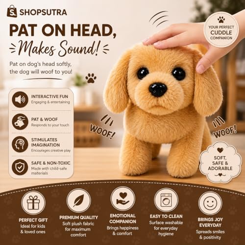 Image of Interactive Plush Toy Dog with Walking Movement, Sound Function and Tail Motion (Brown)
