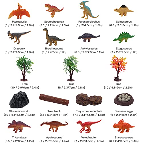 Dinosaure Jouet avec Tapis de Jeu D'activité, Figurines de Dinosaures Educatives Réalistes y Compris Ptérodactyle, Tricératops, Tyrannosaure, Arbres, Rocaille, Cadeau Pour Garçons et Filles