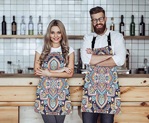 Wondertify WODER-APRON-RA107A Paisley Medallion Apron,Floral Ethnic Mandala Ornament Henna Tattoo Style Bib Apron thumb #1