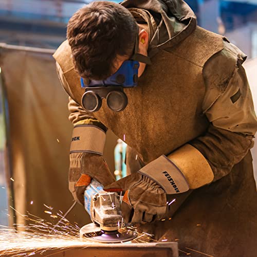 Feishdek Heavy Duty Work Gloves With Leather Palm, Cowhide Leather Welding Gloves With Safety Cuff #TOP3