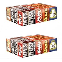 Hershey uxApzl Chocolate Candy Bar Variety Pack, HERSHEYS Milk Chocolate With Almonds, HERSHEYS Milk Chocolate, REESES Peanut Butter Cups, and KIT KAT Bars 30 Count Box 2 Pack