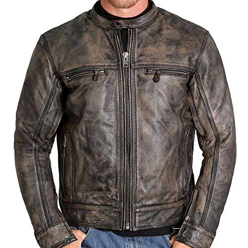 Hot Leathers JKM1019 Men's Distressed Brown Leather Jacket with Inside Storage Pockets - Medium